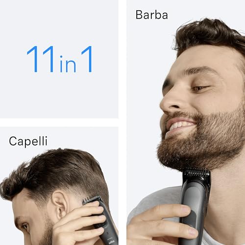 Braun Rifinitore All-In-One Series 3, Rasoio Elettrico Barba E Capelli 11In1, Con Lama Ultra Affilata, 14 Lunghezze, 50 Minuti di Autonomia, Styling Facile e Veloce Per Viso E Capelli, AIO3565 Grigio - Funzionalità e accessori
