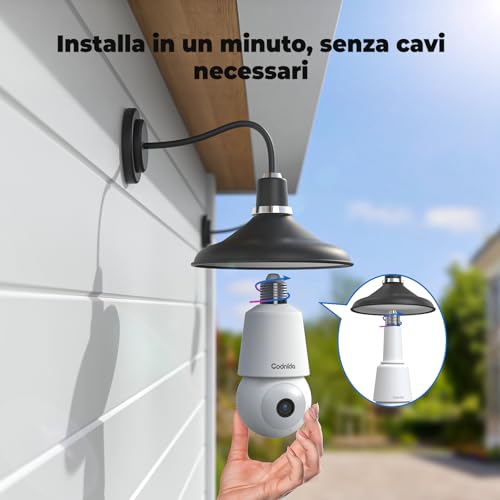 Codnida 2K Telecamera Lampadina WiFi Esterno per E27 Portalampada, PTZ Videocamera di Sorveglianza con Allarme Sonoro e Luminoso, Tracciamento del Movimento, visione notturna a colori, LC323 - Prova pratica