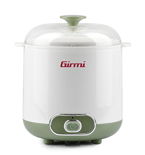 Girmi YG02, Yogurtiera Elettrica con Accessori per Yogurt Greco, Capacità Totale 1,5 litri, 2 Contenitori per utilizzo continuo, Coperchio trasparente con maniglia, Bianco/Verde - Design e materiali