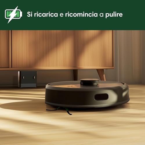 iRobot Roomba 105 Combo, Robot Aspirapolvere Lavapavimenti, Pulizia a 4 Fasi, Navigazione ClearView LiDAR, Rilevamento di Tappeti/Moquette, Pulizia Mirata, Controllo tramite App, Smoke - Funzionalità e accessori