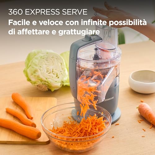 Kenwood MultiPro Go FDP22.130GY Robot Tritatutto da Cucina, Tagliaverdure Elettrico per Tritare, Tagliare, Grattugiare e Impastare con Accessorio Express Serve, Ciotola 1.3L, 650w - Funzionalità e accessori