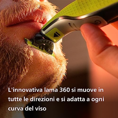 Philips OneBlade 360 Face, Autentico Regolabarba e Rasoio Elettrico, con l'Innovativa Lama 360, 2 Lame 360 per il Viso, Pettine Regolabile 5 in 1 (Modello QP2734/30) - Funzionalità e accessori