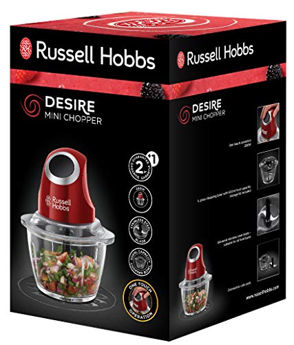 Russell Hobbs Mini tritatutto elettrico [contenitore in vetro con coperchio] Desire Red (500 ml, trituratore di verdure, mixer, trituratore multiuso e universale per verdura, frutta e carne) 24660-56 - Prova pratica