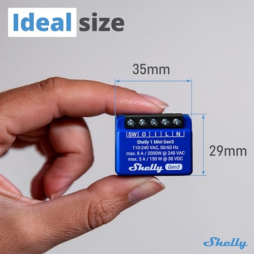 Shelly 1 Mini Gen3, Relè Intelligente WiFi e Bluetooth, 1 Canale, 8A, Domotica, Contatti Puliti, Controllo Remoto Luci, Dimensioni Compatte, Alexa e Google Home, iOS e Android, Nessun Hub Necessario - Prova pratica