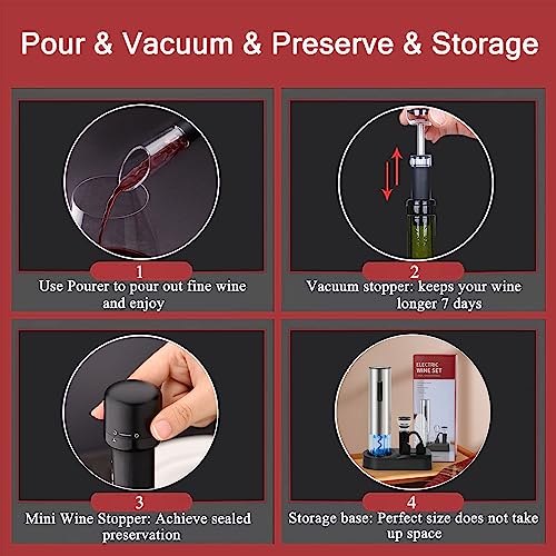 ZOYIDOUX Set regalo Cavatappi elettrici ricaricabile 7 in 1 inox,Apribottiglie elettrici con base,Versatore,Tappo in silicone per vuoto,Tagliapasta stagnola,Tappo per vino,Regalo amanti del vino - Dettaglio recensione 4